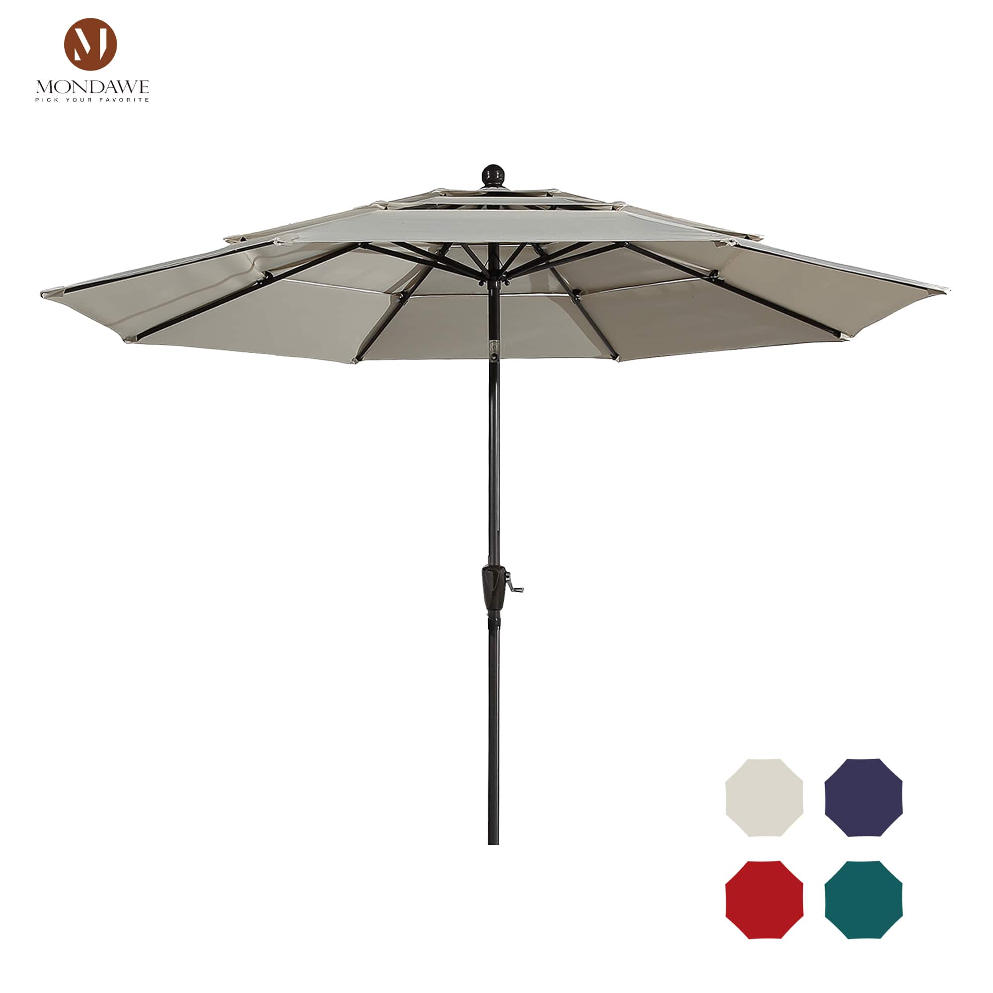 Mondawe - 10ft Patio Market Umbrella 3 Tier Double Airvent Outdoor Umbrella - Beige