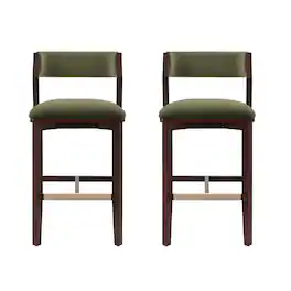 Manhattan Comfort - Patricia Modern Wood Upholstered Barstool - Set of 2 - Turtle Green
