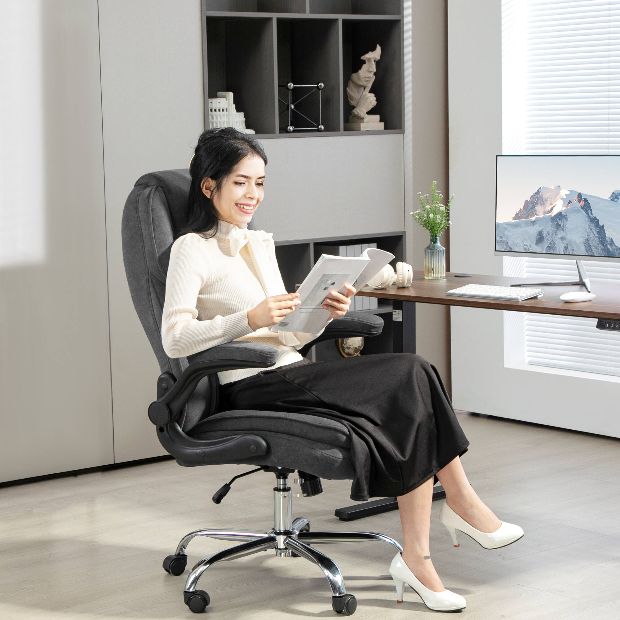 Alt View 1. Homcom - High Back Office Chair, Executive Desk Chair with Swivel Wheels, Flip-up Armrest, Adjustable Height - Charcoal Gray.