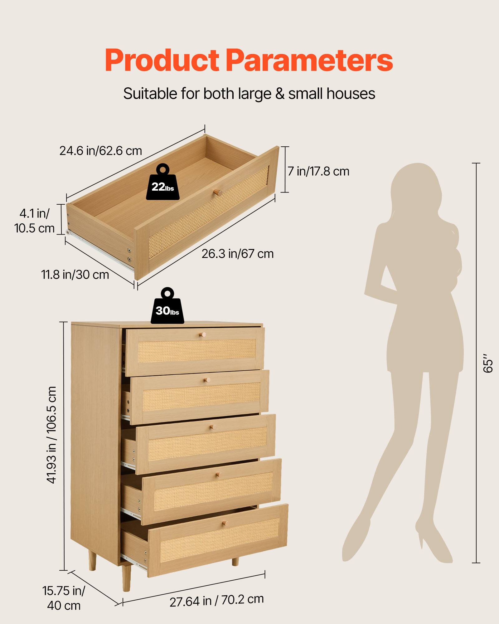 Product Parameters  
Suitable for both large & small houses  

- 24.6 in/62.6 cm  
- 22 lbs  
- 7 in/17.8 cm  
- 4.1 in/10.5 cm  
- 11.8 in/30 cm  
- 26.3 in/67 cm  
- 30 lbs  
- 41.93 in/106.5 cm  
- 15.75 in/40 cm  
- 27.64 in/70.2 cm