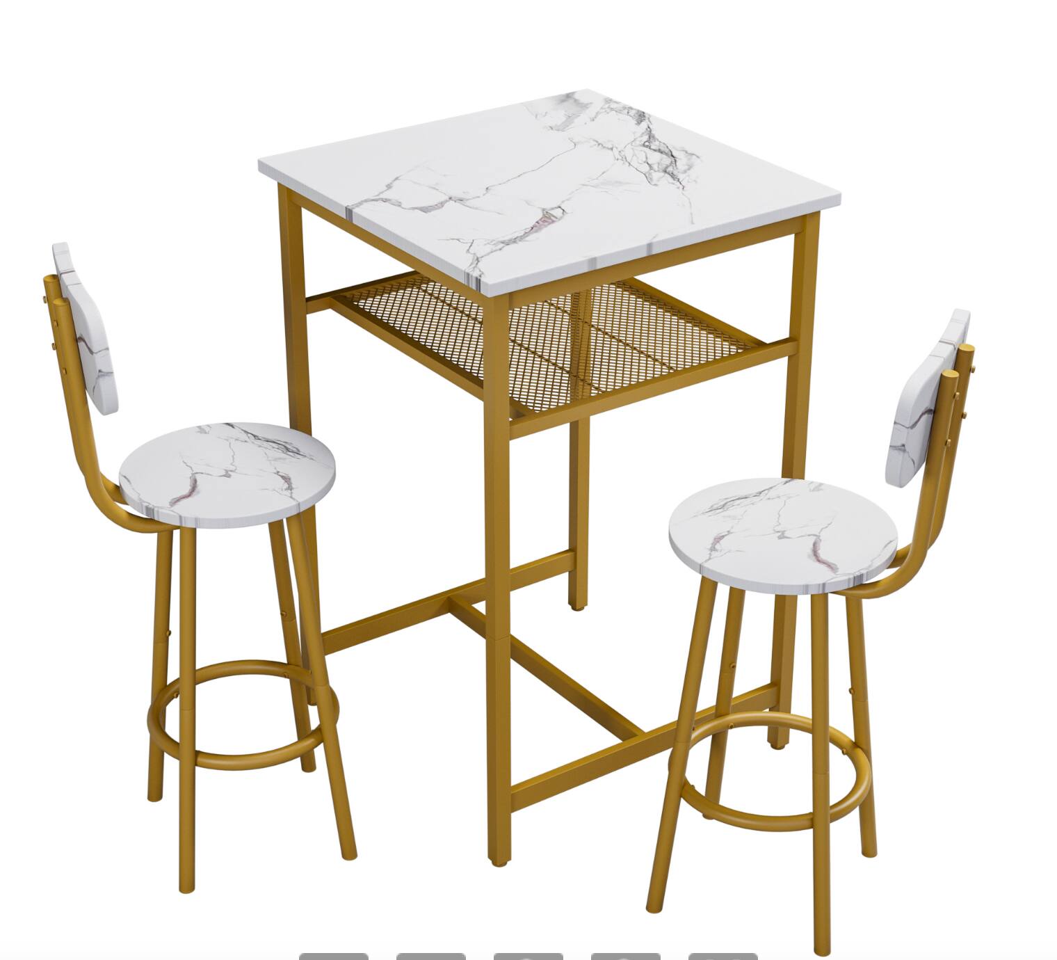Alt View 1. APRILSOUL - Bar Table Equipped with 2 Bar Stools Backrest Partition - White.