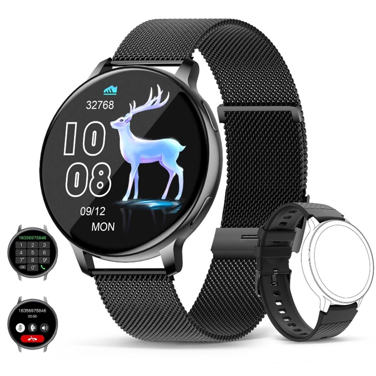 SKRAN - Neutral Couples Smartwatch with Bluetooth Calling - Step Counting,Sleep Monitoring,Blood Pressure,Sports -Silicone+Milan - Black - (2026)