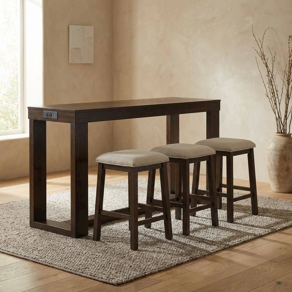 Alt View 3. FurniFact - Transitional Bar Table with Shelf, Multi Counter Height Dining Table - Dark Walnut.