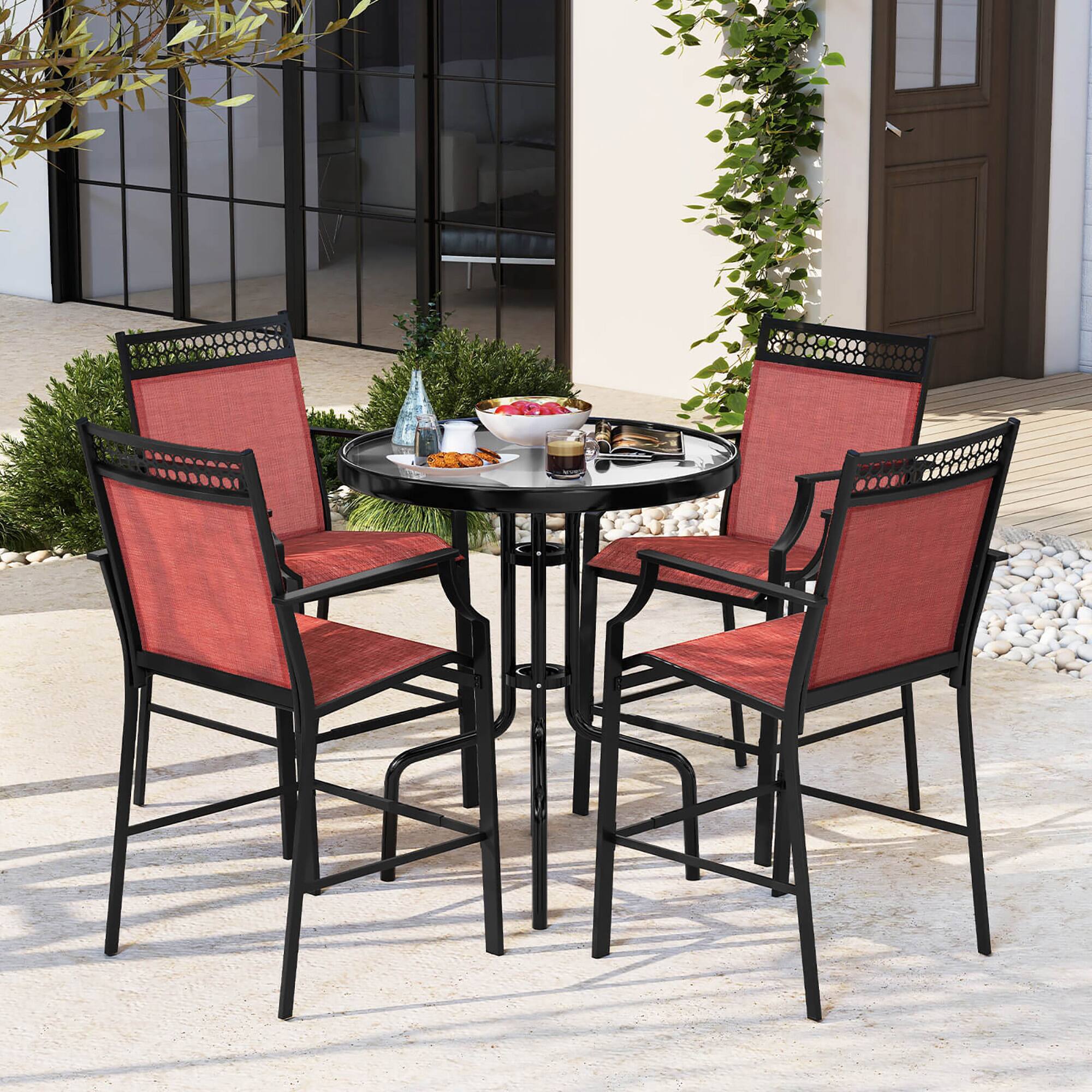 Alt View 1. Gymax - Gymax Outdoor Counter Stools Set of 4 w/ Footrest & Armrests Metal Frame for Backyard Red - Red.