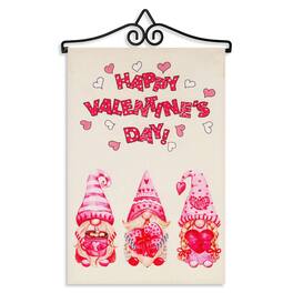 G128 - Combo Garden Flag Hanger 14.2 in with 12 x 18 in Double-Sided Burlap Valentine's Gnome Flag - Multicolor
