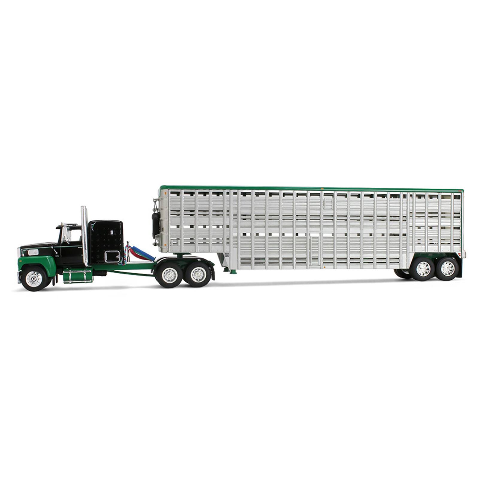 Alt View 2. First Gear - Ford LTL 9000 with 60" Flat Top Sleeper & 45' Wilson Vintage Livestock Trailer Black and Green 1/64 Model by First Gear.
