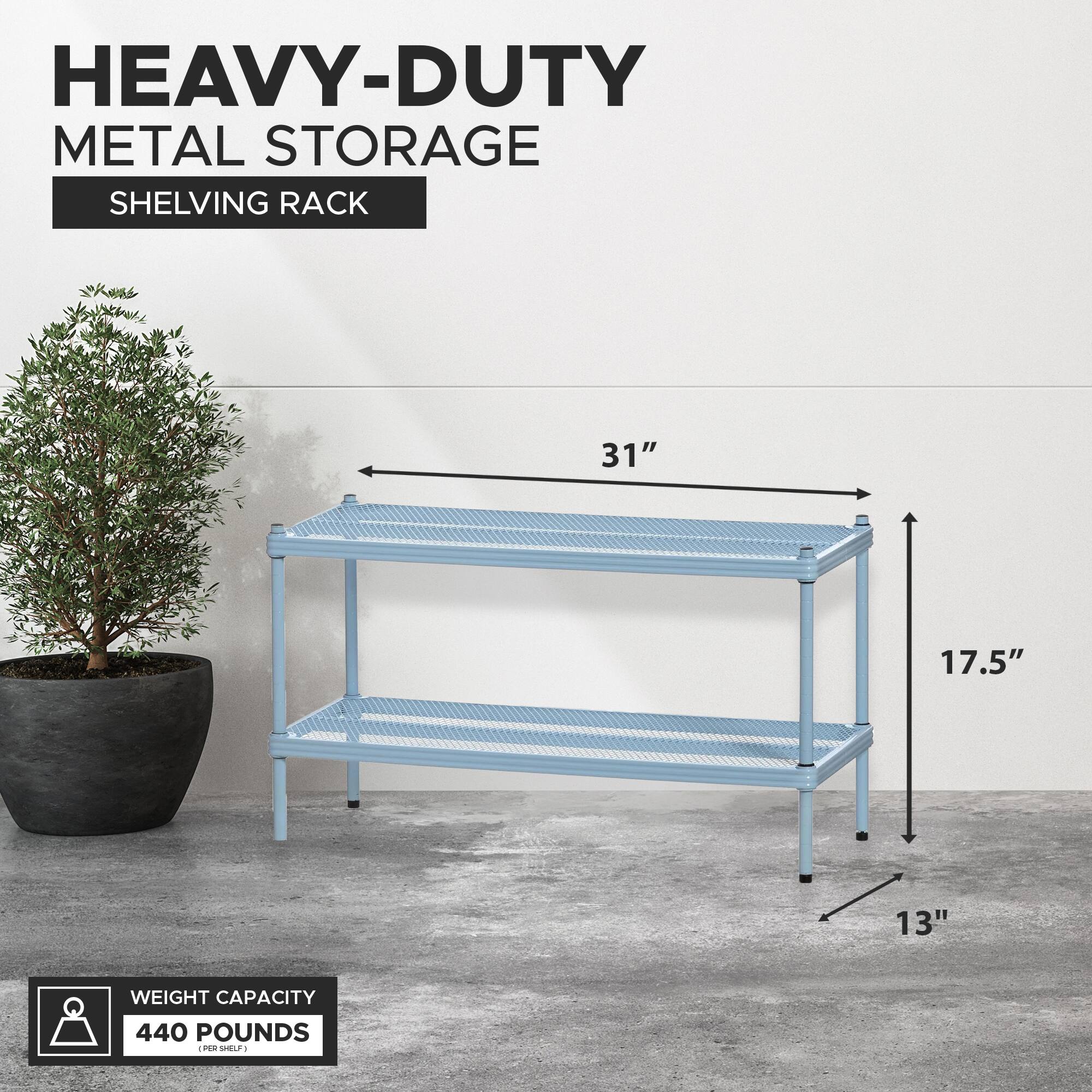 HEAVY-DUTY METAL STORAGE SHELVING RACK

31" x 17.5" x 13"

WEIGHT CAPACITY: 440 POUNDS (PER SHELF)