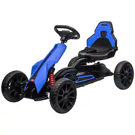 BreeBe - Aosom Kids Pedal Go Kart, Outdoor Ride On Toy with Adjustable Seat, Swing Axle, Handbrake, 4 EVA Wheels, Ages 3-8 - Blue