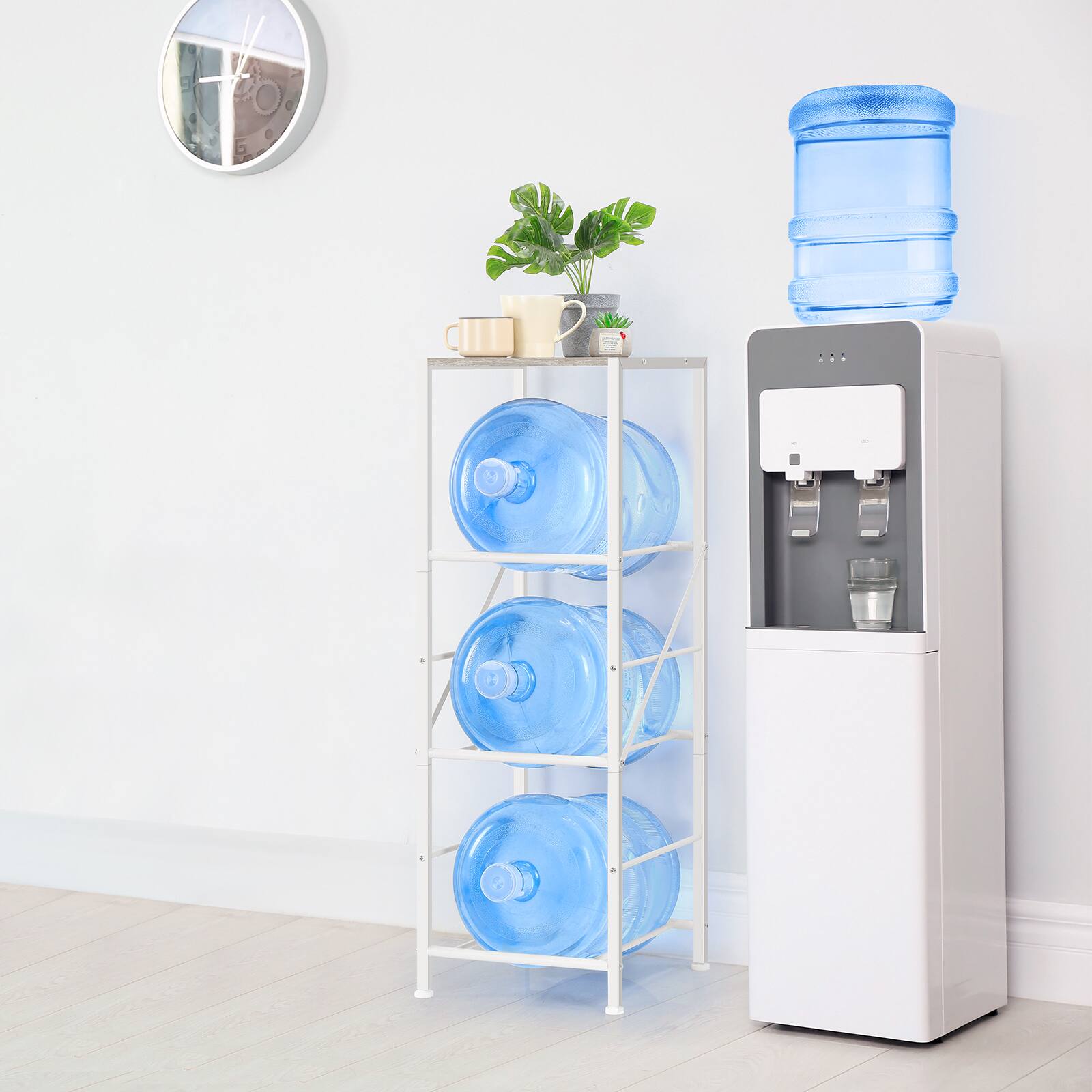 Alt View 3. Oumilen - 3-Tier Single Row Water Jug Rack with Rolling Casters,5 Gallon Water Bottle Storage Cart, White - White.