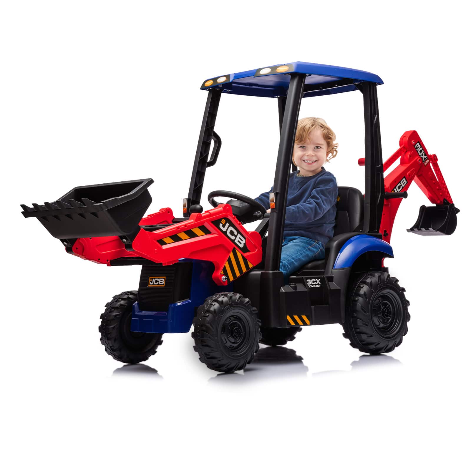 Jojoka - 4-in-1 Ride On Excavator & Bulldozer, Remote Control, Adjustable Seat, Durable Wheels - Red