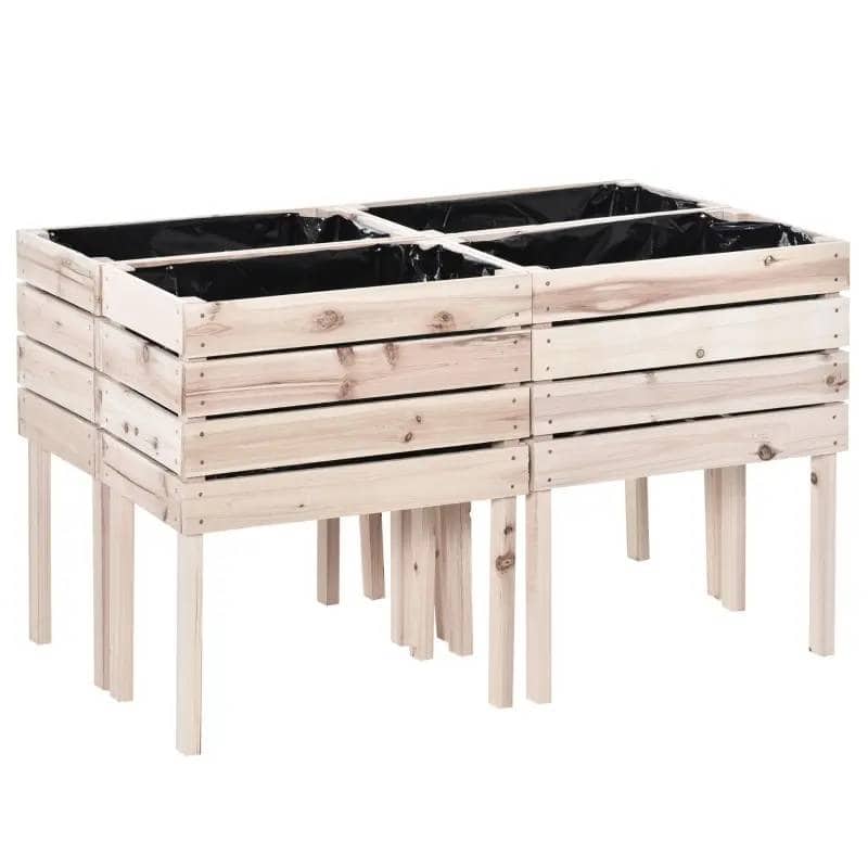 SlickBlue - Farmhouse Wooden Garden Planter Box Set, 4-Piece Elevated Raised Beds - Natural