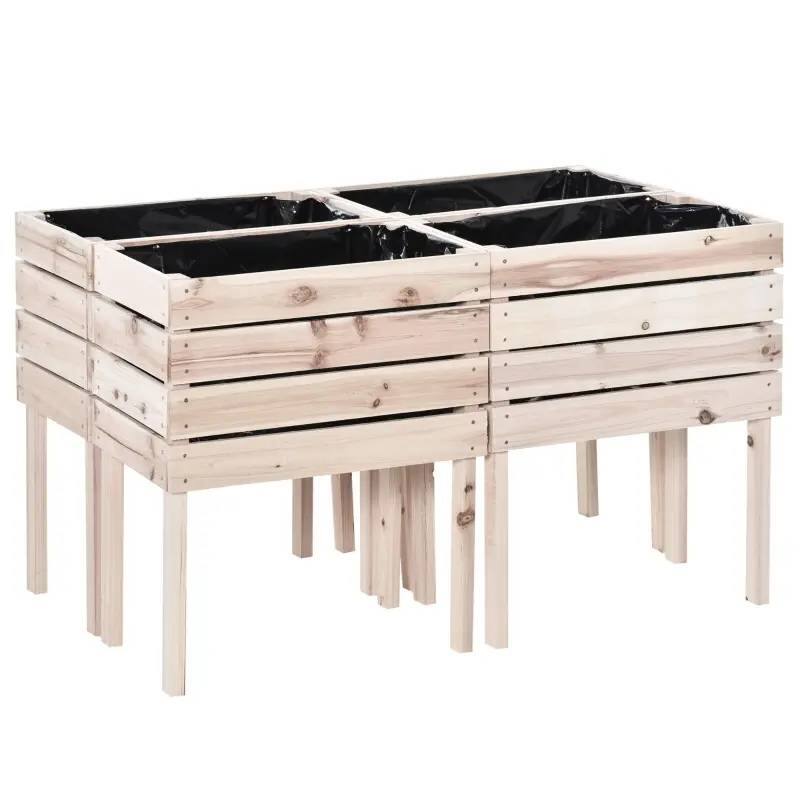 Front. SlickBlue - Farmhouse Wooden Garden Planter Box Set, 4-Piece Elevated Raised Beds - Natural.