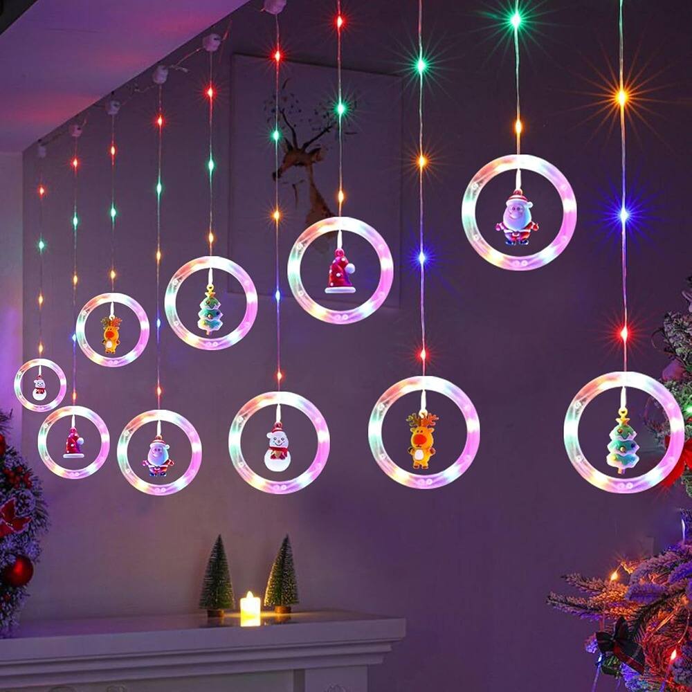 Alt View 3. MOSZAR LLC - 9.8ft 10-LED Solar Curtain Lights, Multi-Color Window Fairy Decor - Multicolor.