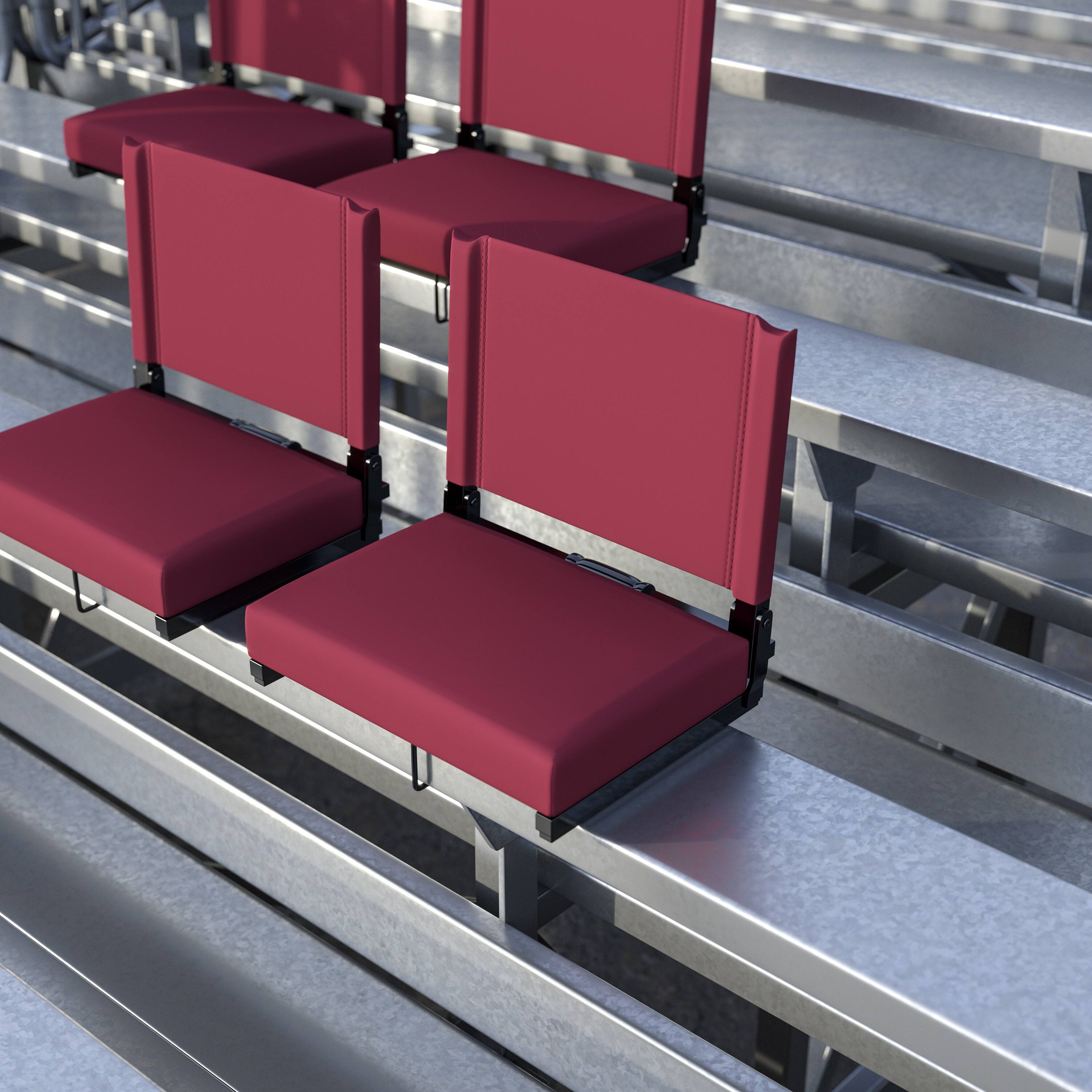 Alt View 2. Emma + Oliver - Set of 2 500 lb. Rated Lightweight Stadium Chair with Ultra-Padded Seat - Maroon.