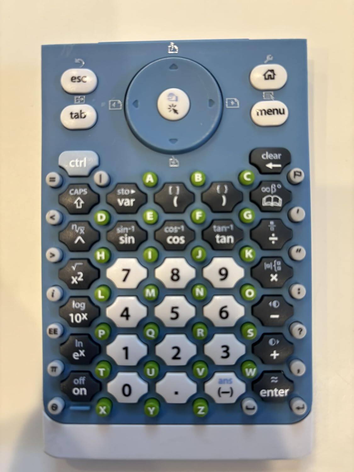esc tab 4 menu = < > i EE  e ctrl CAPS N ^ x2 log 10X In ex off on I D H L P T x sto var sin-1 sin 7 4 1 0 A [ 1  E cos-1 cos I 8 M 5 Q 2 U -. Y  ) ) F tan-1 tan J 9 N 6 R 3 V ans (-) Z clear C P cB  G " K  x o : - S ? + W  enter
