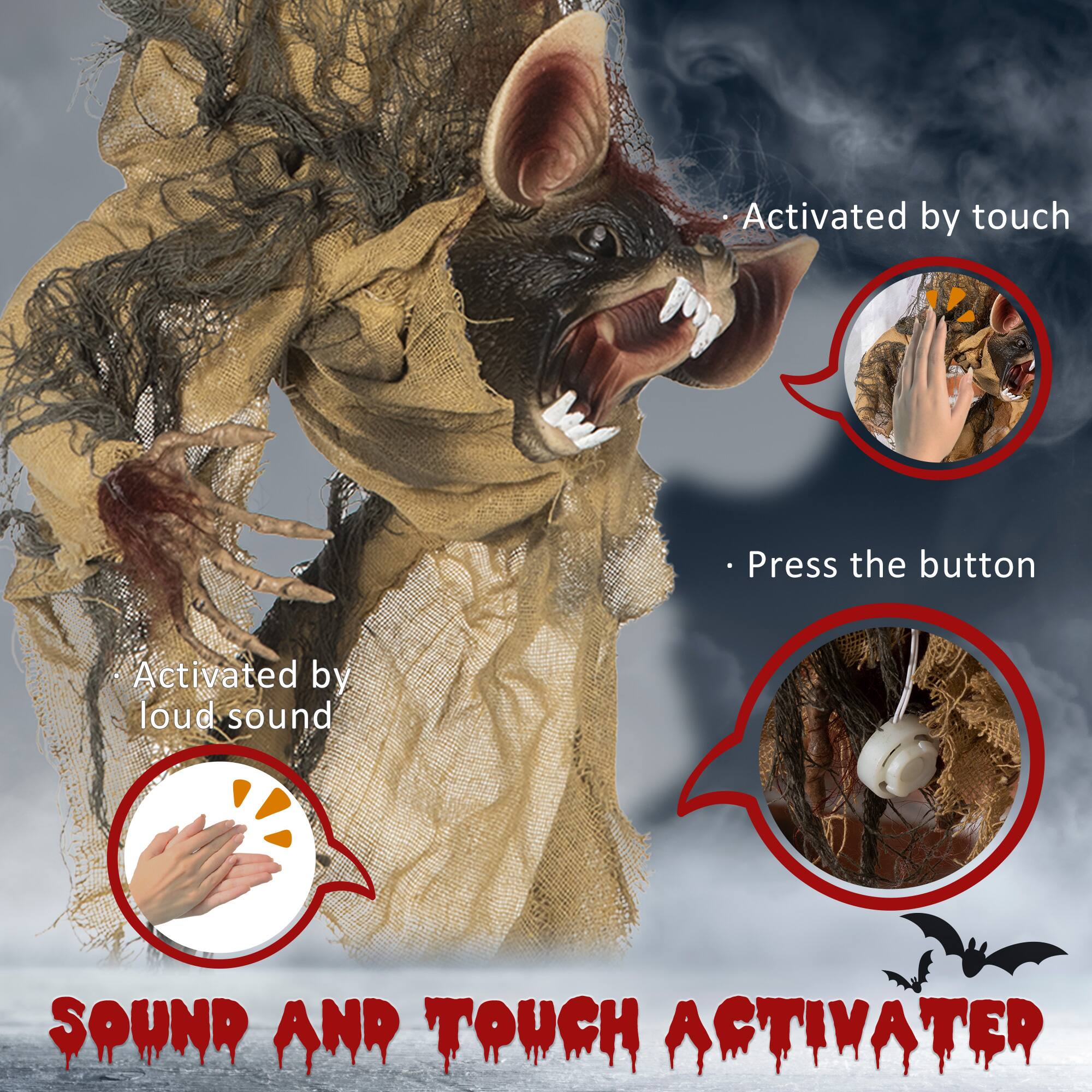 Activated by touch  
Activated by loud sound  
Press the button  

SOUND AND TOUCH ACTIVATER