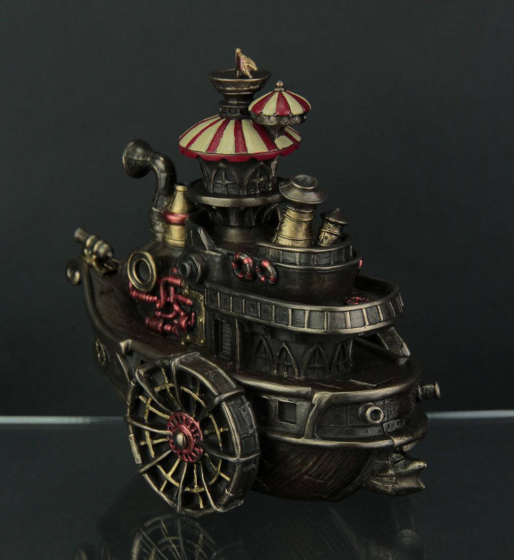 Alt View 1. Veronese Design - Hand Painted Steampunk Style Airship Gondola Statue - Bronze.