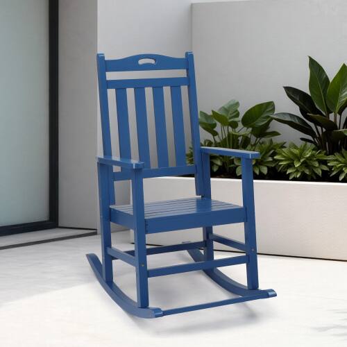 Alt View 5. Winado - Wooden Rocking Chair with Footrest, Comfortable Backrest 450LBS Weight Capacity Patio Rocker for Outdoor Garden Yard - Navy Blue.