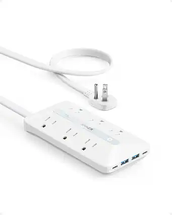 Front. Anker - Anker 300J Flat Plug 10-in-1 Ultra Thin Power Strip - White.