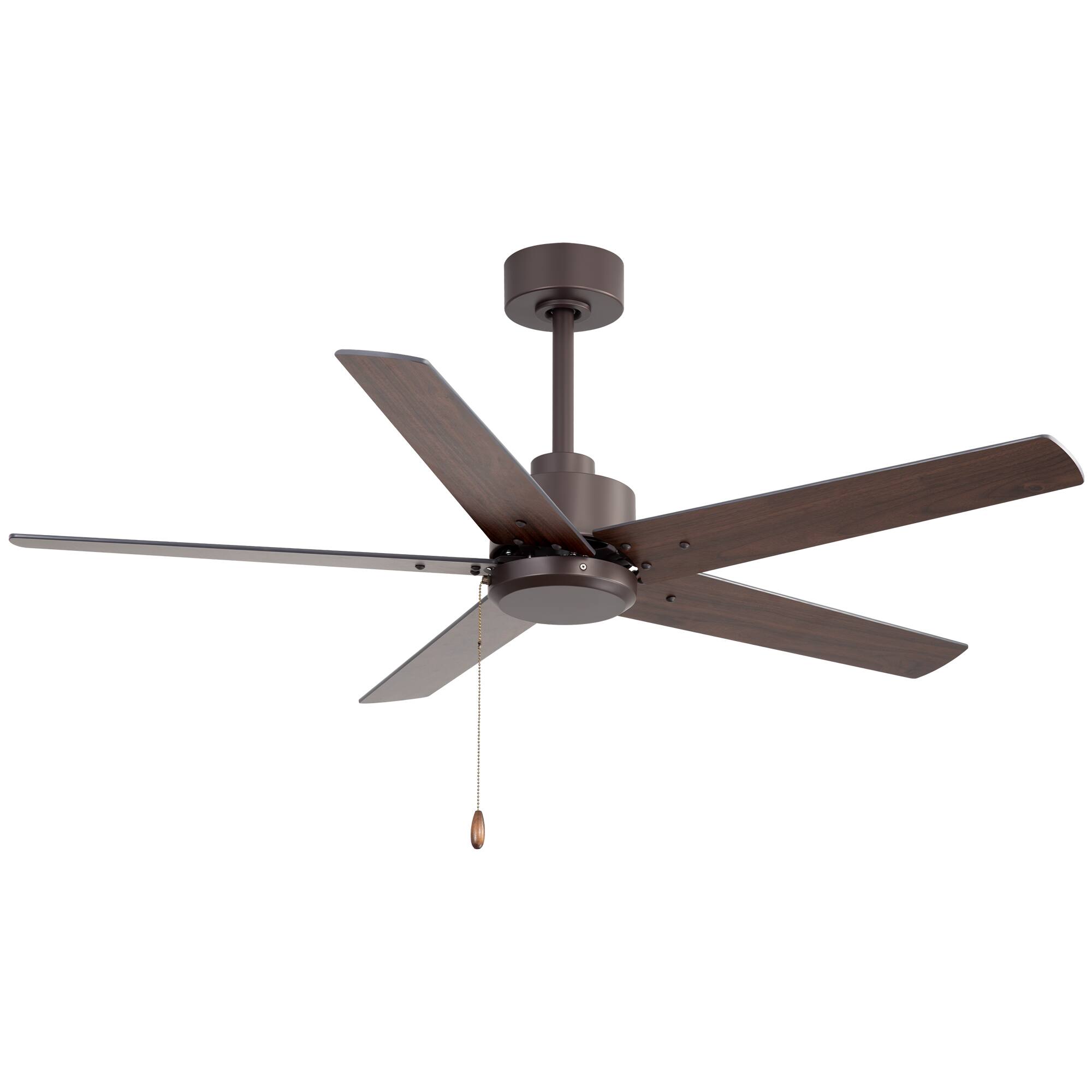 Left. Breezary - 52-Inch Indoor Ceiling Fan, No-Light, 5 Reversible Plywood Blades, 3-Speed AC Motor, 5/10'' Downrods, Pull Chain Control - Oil-rubbed Bronze.