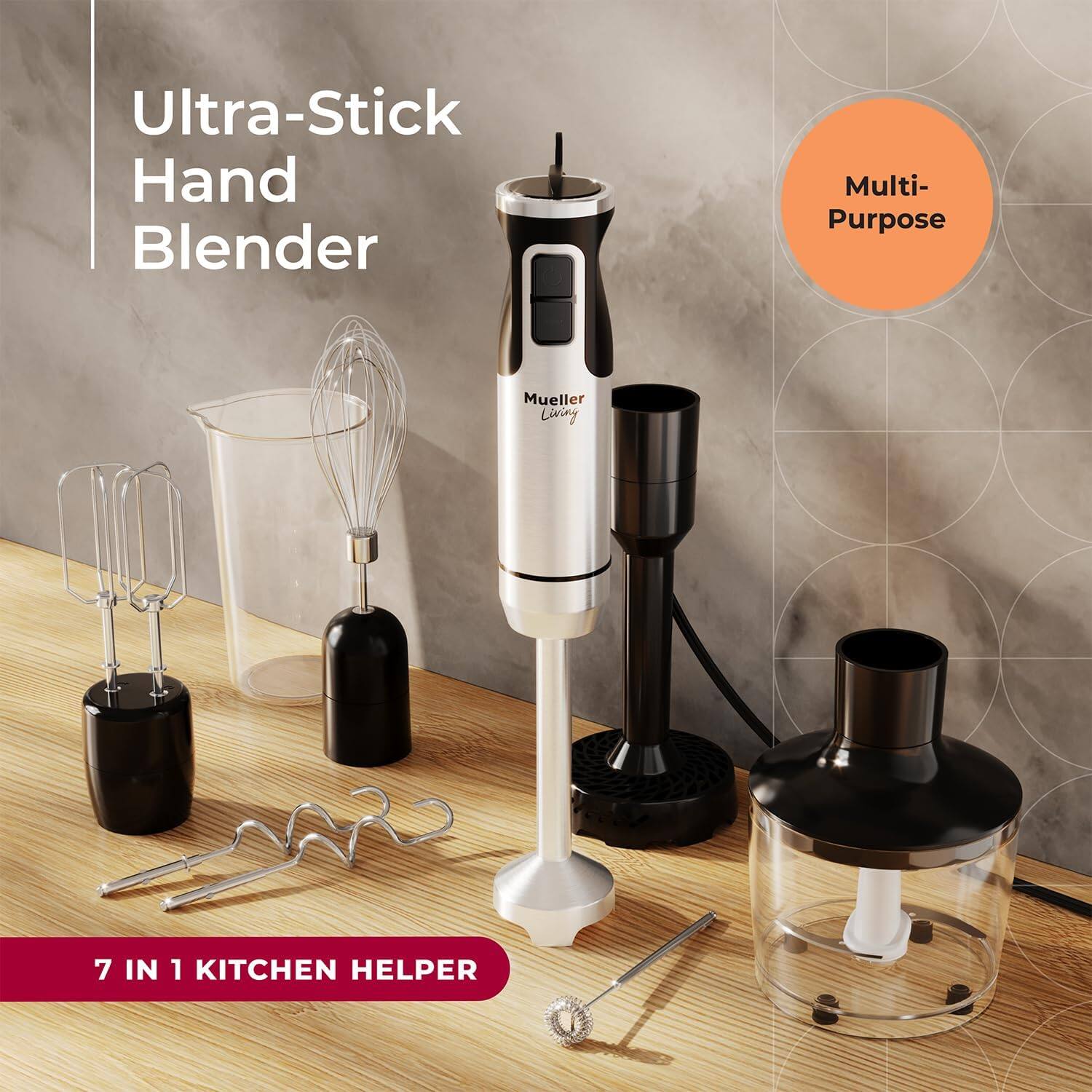 Ultra-Stick Hand Blender, Multi-Purpose, Mueller Living, 7 IN 1 KITCHEN HELPER
