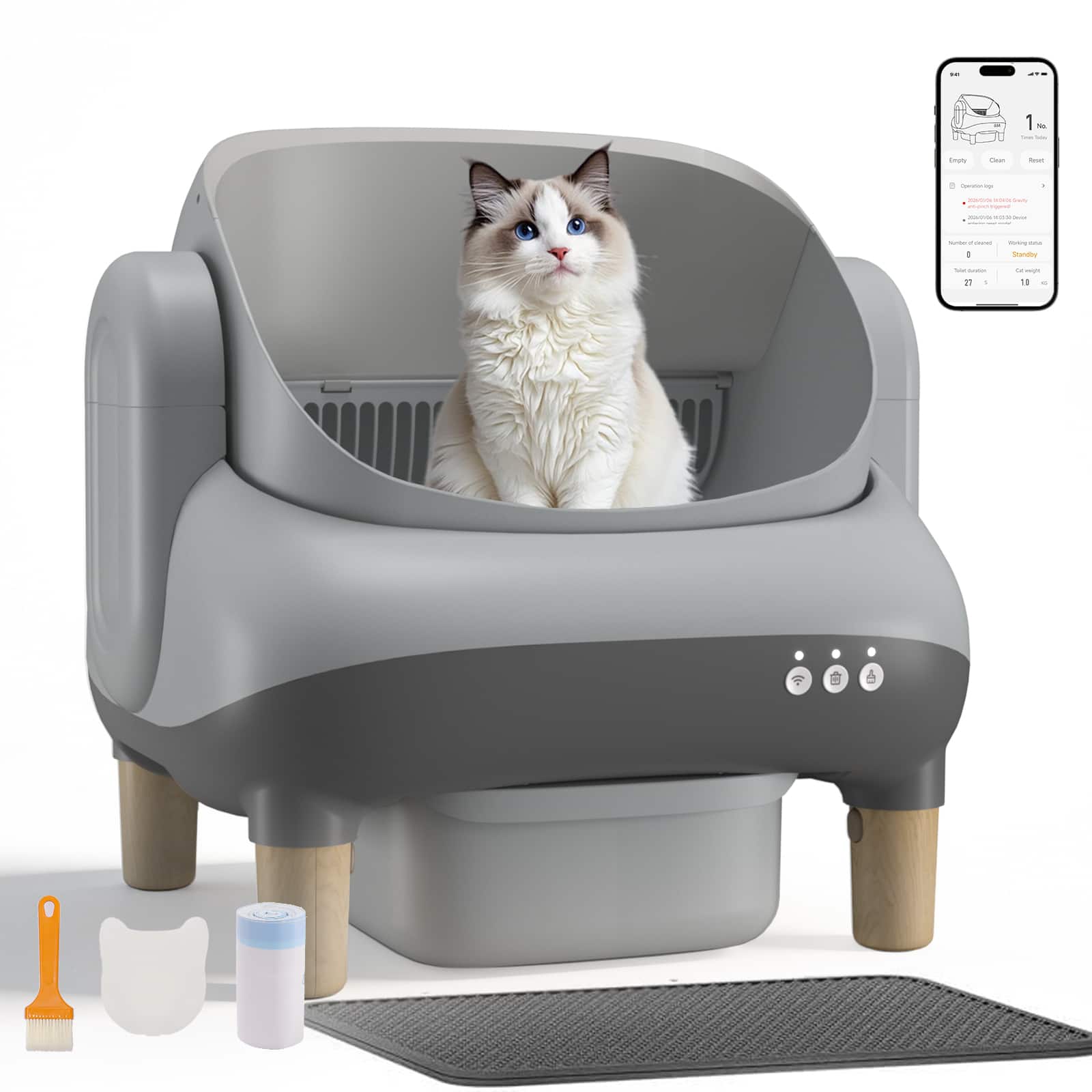 CloudRest Pro - Self Cleaning Litter Box Ultra-Quiet Open Top Cat Automatic Litter Box APP Control - Gray price history on PriceWatchPro