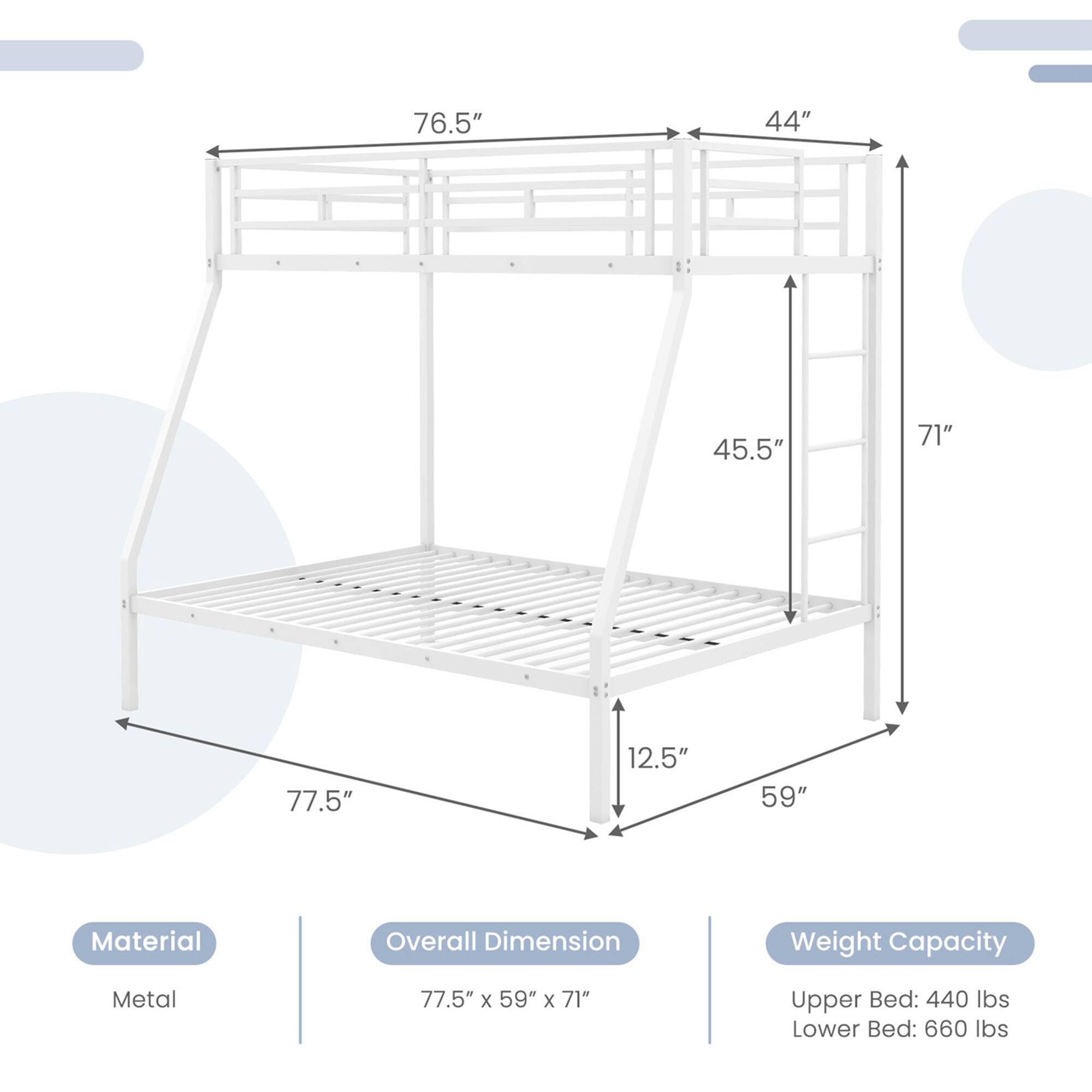 Alt View 2. Costway - Costway Twin Over Full Metal Bunk Bed with Integrated Ladder Full-length Guardrail - White.