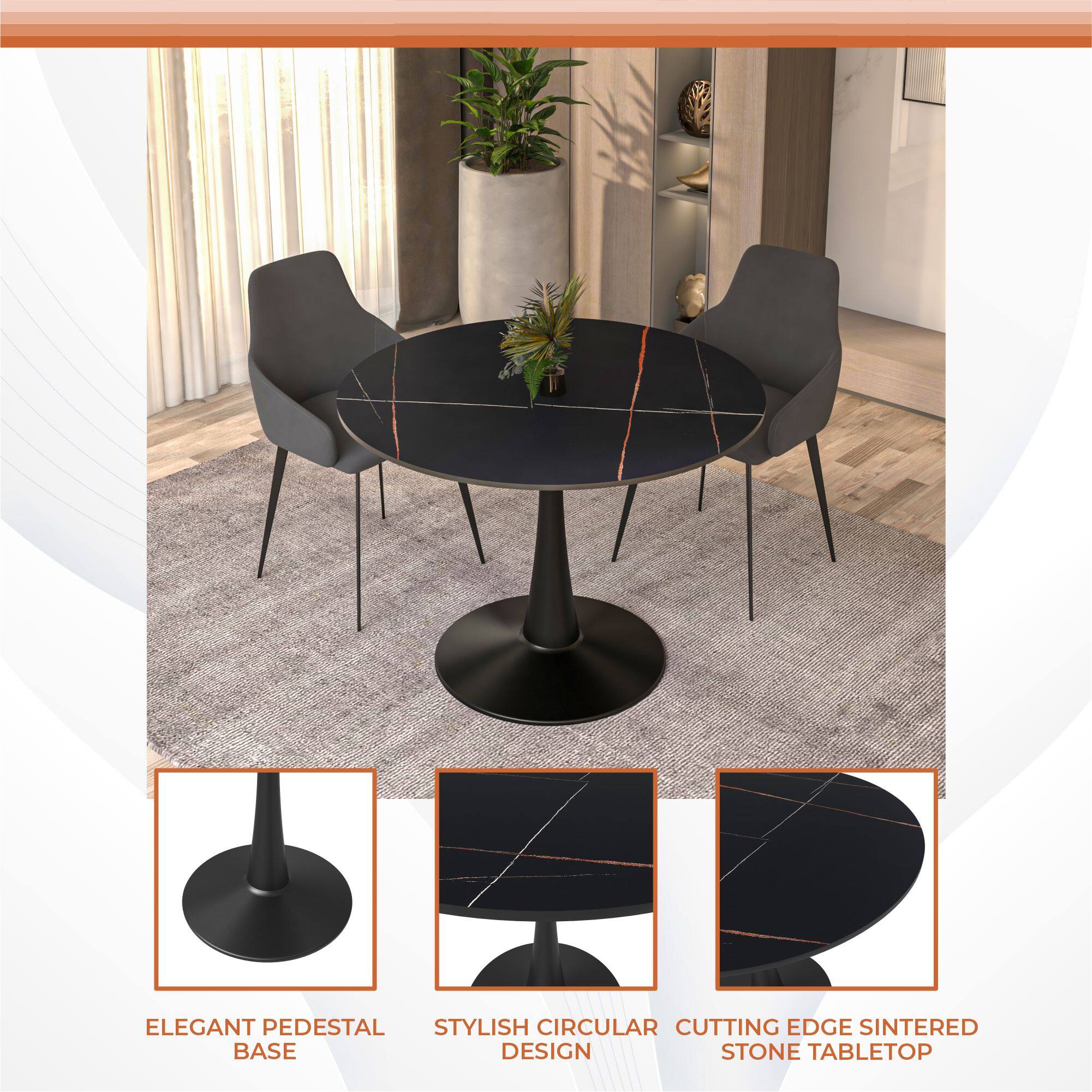 Elegant Pedestal Stylish Circular Cutting Edge Sintered Base Design Stone Tabletop