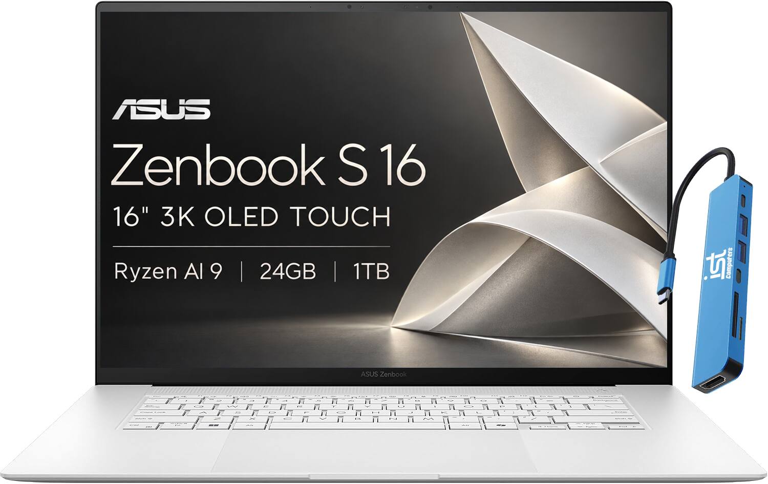 ASUS - Upgraded - Zenbook S 16 16" 3K OLED Touch-Screen Laptop - AMD Ryzen AI 9 365 - 24GB Memory - 1TB SSD - Win11Pro - Copilot+ PC - Scandinavian White
