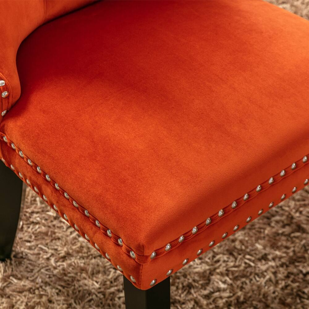 Alt View 6. Loheer - Loheer Orange Velvet Tufted Dining Chairs Set of 2 Solid Wood - Orange.