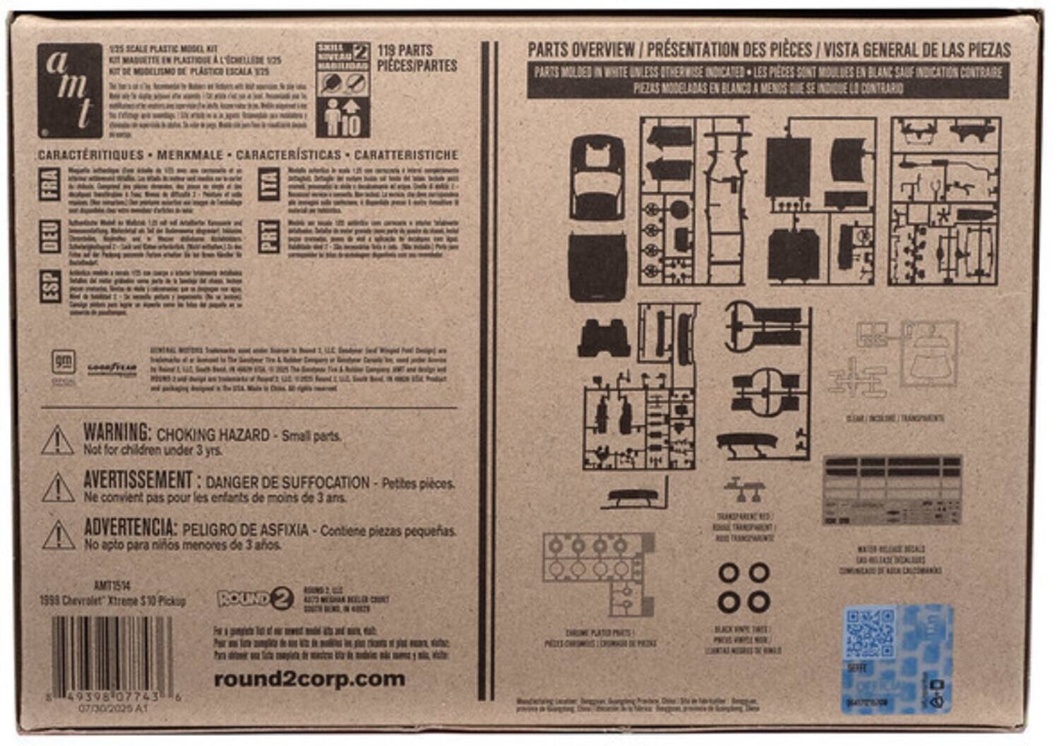 25 SCALE PLASTIC MODEL KIT  
SKILL 119 PARTS  

a EN PLASTIQUE A L'ECHELLE DE 5  
DE PLASTICO ESCALA 1:25  
PÍCES/PARTES  

CARACTERÍSTICAS - MERKMALE - CARACTERÍSTICAS - CARATTERISTICHE  

119 PARTS  
PIECES/PARTES  

PARTS OVERVIEW / PRÉSENTATION DES PIÈCES / VISTA GENERAL DE LAS PIEZAS  
PARTS MOLDED IN WHITE UNLESS OTHERWISE INDICATED - LES PIÈCES DONT MOULÉES EN BLANC SAUF INDICATION CONTRAIRE - PIEZAS MOLDEADAS EN BLANCO A MENOS QUE SE INDIQUE LO CONTRARIO  

WARNING: CHOKING HAZARD - Small parts. Not for children under 3 yrs.  
AVERTISSEMENT: DANGER DE SUFFOCATION - Petites pièces. Ne convient pas pour les enfants de moins de 3 ans.  
ADVERTENCIA: PELIGRO DE ASFIXIA - Contiene piezas pequeñas. No apto para niños menores de 