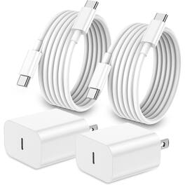 MOSZAR LLC - 2-Pack 6ft USB-C Wall Charger Block – Fast Charging Cable & Adapter for iPhone and iPad - White