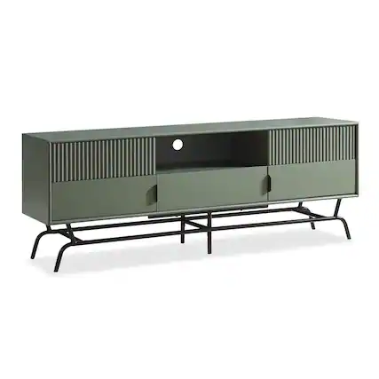 Front. Furniture of America - Haft Wood Multi-Storage TV Stand in Sage Green and Black - Green.