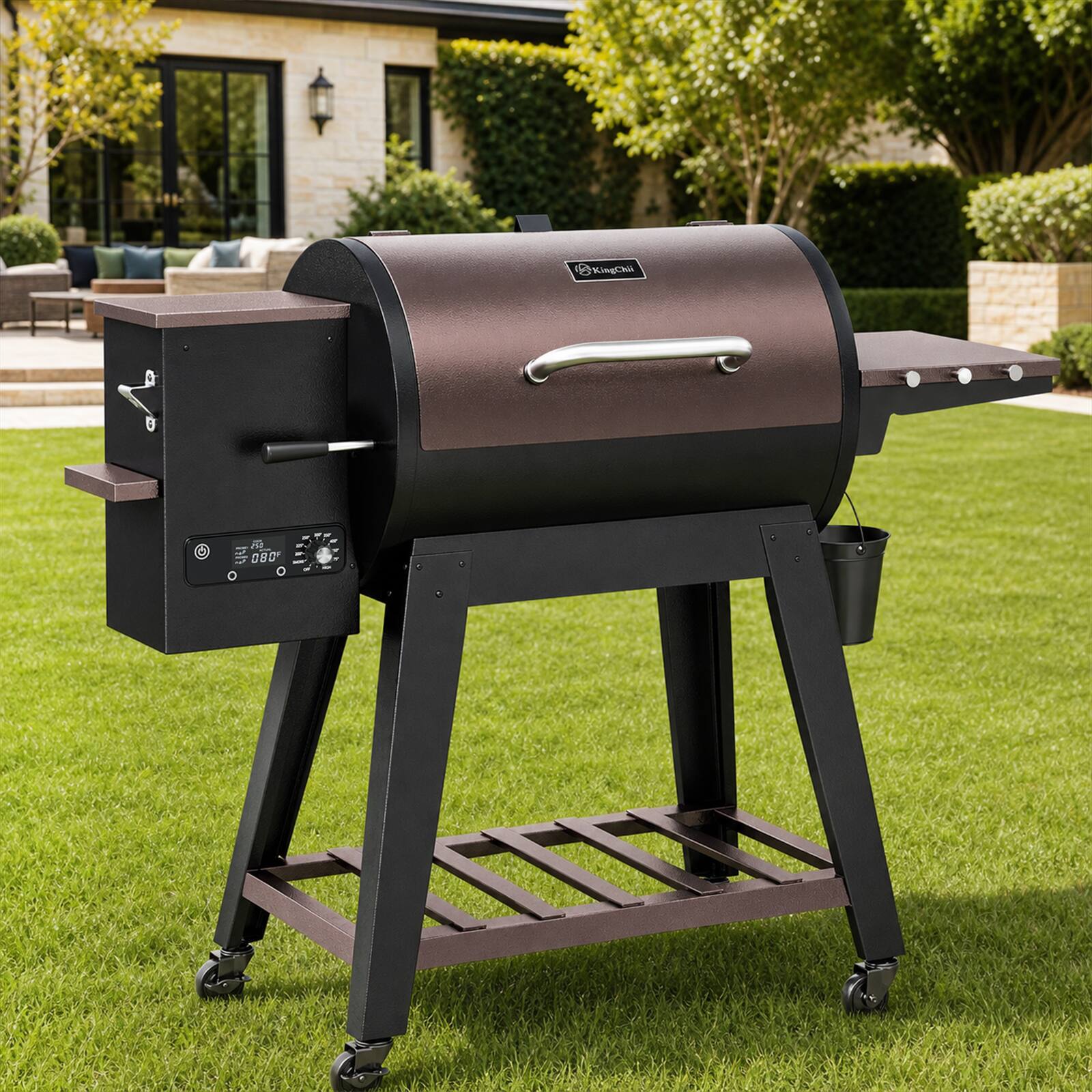 Alt View 4. KingChii - Wood Pellet Grill & Smoker, Electric Smoker BBQ, 766 Sq. In. Capacity & 18.3 lb Hopper (Up to 500°F) - Brown.