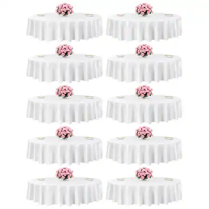 Front. VEVOR - White Round Tablecloths 10 Pack, 90 Inches in Diameter, Stain- & Wrinkle- Resistant, Machine Washable Table Clothes - White.