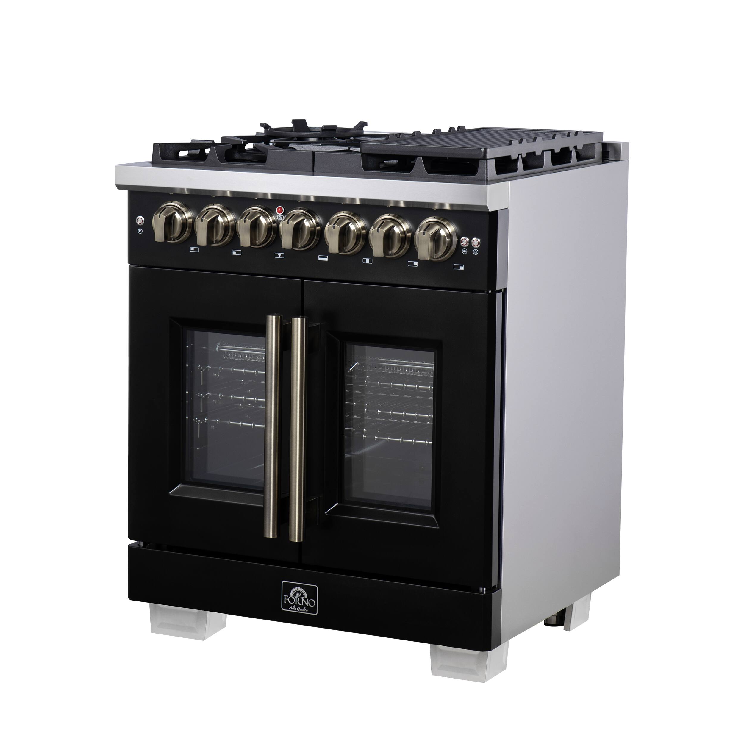 Angle. Forno Appliances - Capriasca 4.32 Cu. Ft. Dual Fuel Range with French Door Design - Black.