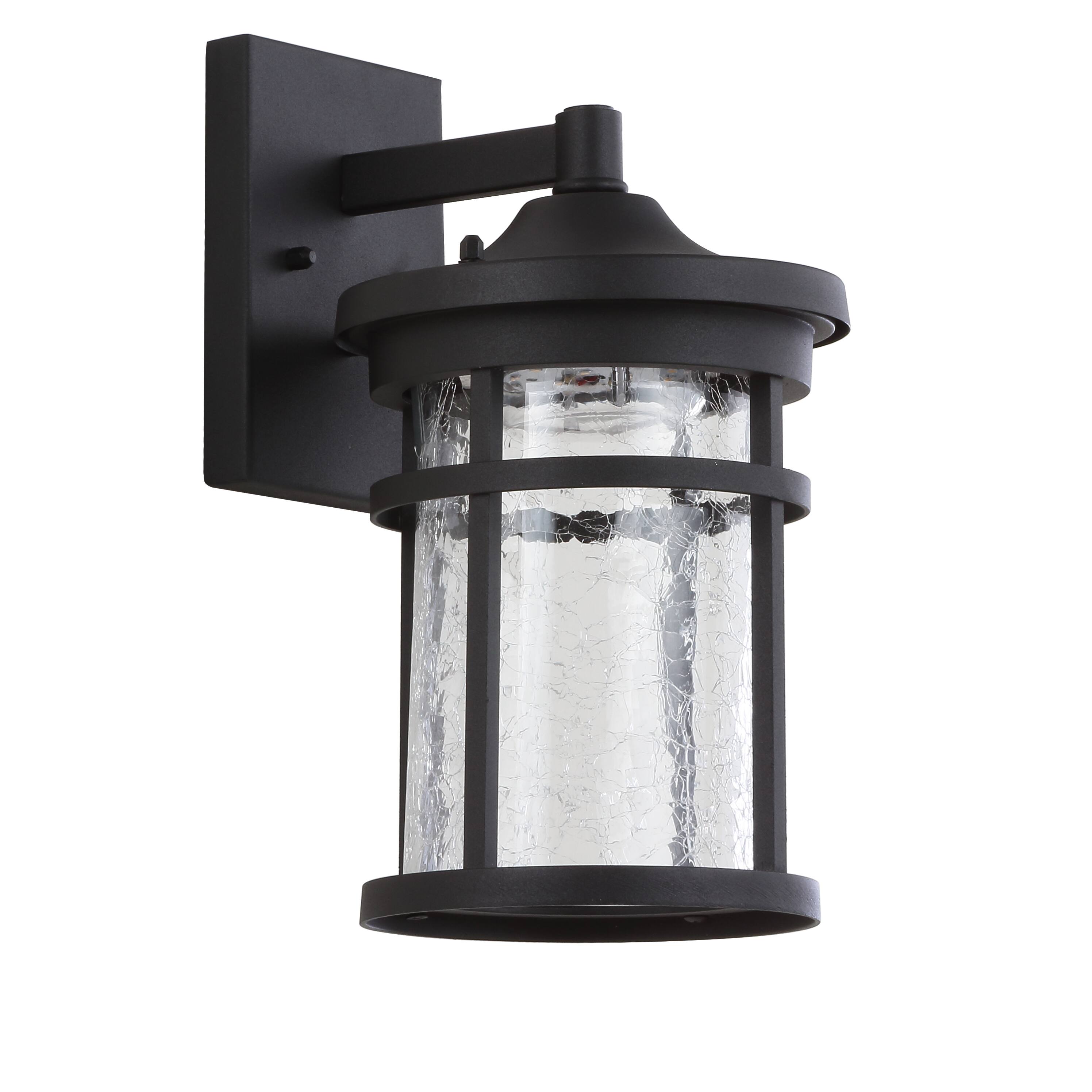 Alt View 3. Jonathan Y - Campo 7.75" Outdoor Wall Lantern Crackled Glass/Metal Integrated LED Wall Sconce, Black - Black/Clear.