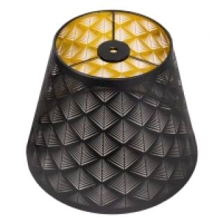 Front. Alucset - Small Barrel Lamp Shade Metal Replacement Shade for Table and Wall Lamps - Etched Arrow Design - Black and Gold Plating - Black & Gold.