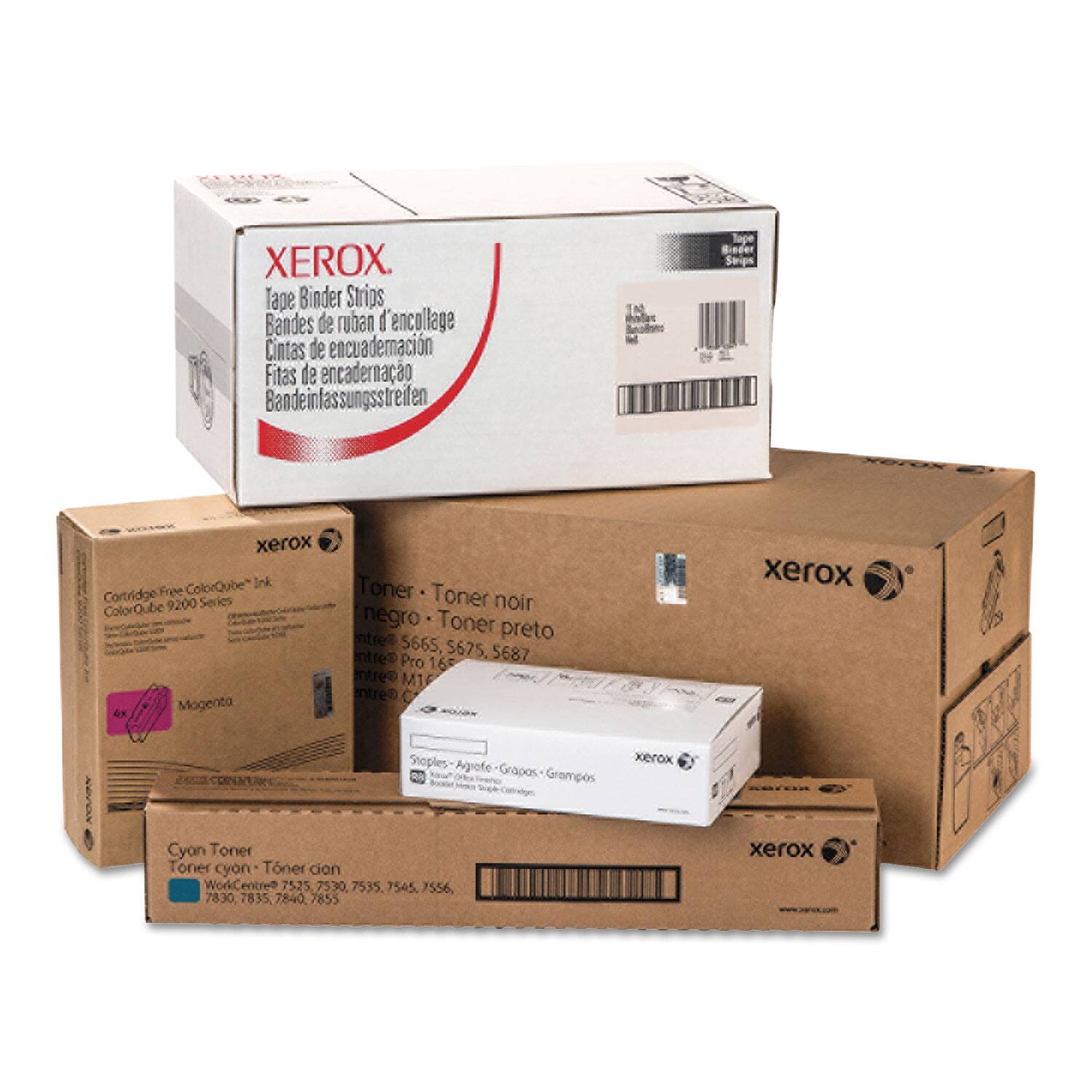 XEROX  
Tape Binder Strips  
Bandes de ruban d'encollage  
Cintas de encuadernación  
Fitas de encadernação  
Bandeinfassungsstreifen  

ColorQube Ink Cartridge Free 9200 Series  
ColorQube Magenta Toner  
Toner noir  
Toner negro  
Toner preto  

Toner - Toner noir  
negro - Toner preto  
5665, 5675, 5687  
Pro 16  
M1  
Cyan Toner  
Toner cyon  
Toner cian  

WorkCentre 7525, 7530, 7535, 7545, 7556, 7830, 7835, 7840, 7855  

xerox  
Shoples  
Agrofe  
Grupos  
Grampos  
xerox  
saraR  
Cyon Toner  
Toner cyon  
Toner cian  
7830, 7835, 7840, 7855
