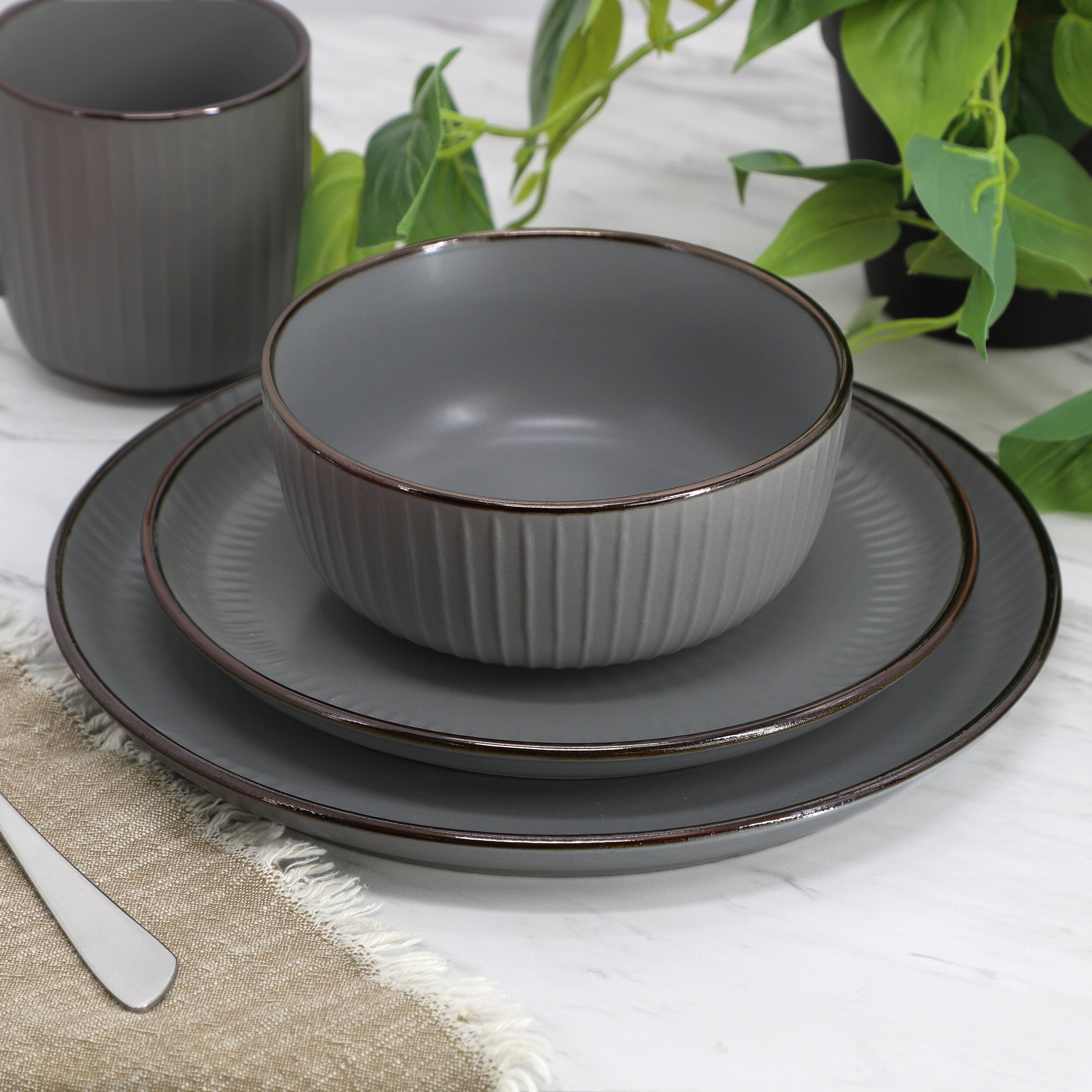 Alt View 6. Elama - Elama Leo 16 Piece Stoneware Dinnerware Set In Dark Gray - Dark Gray.