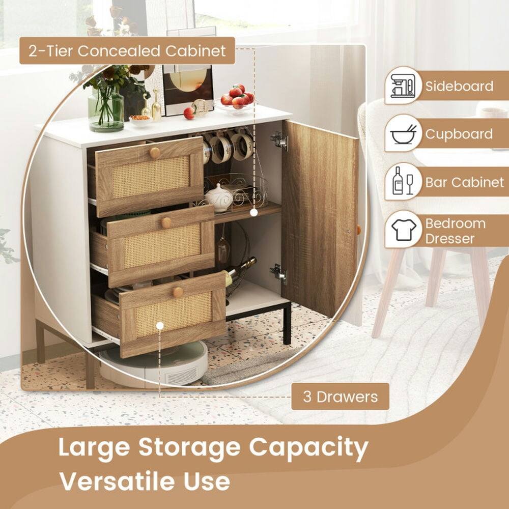 2-Tier Concealed Cabinet Sideboard Cupboard Bar Cabinet Bedroom Dresser  
3 Drawers  
Large Storage Capacity  
Versatile Use