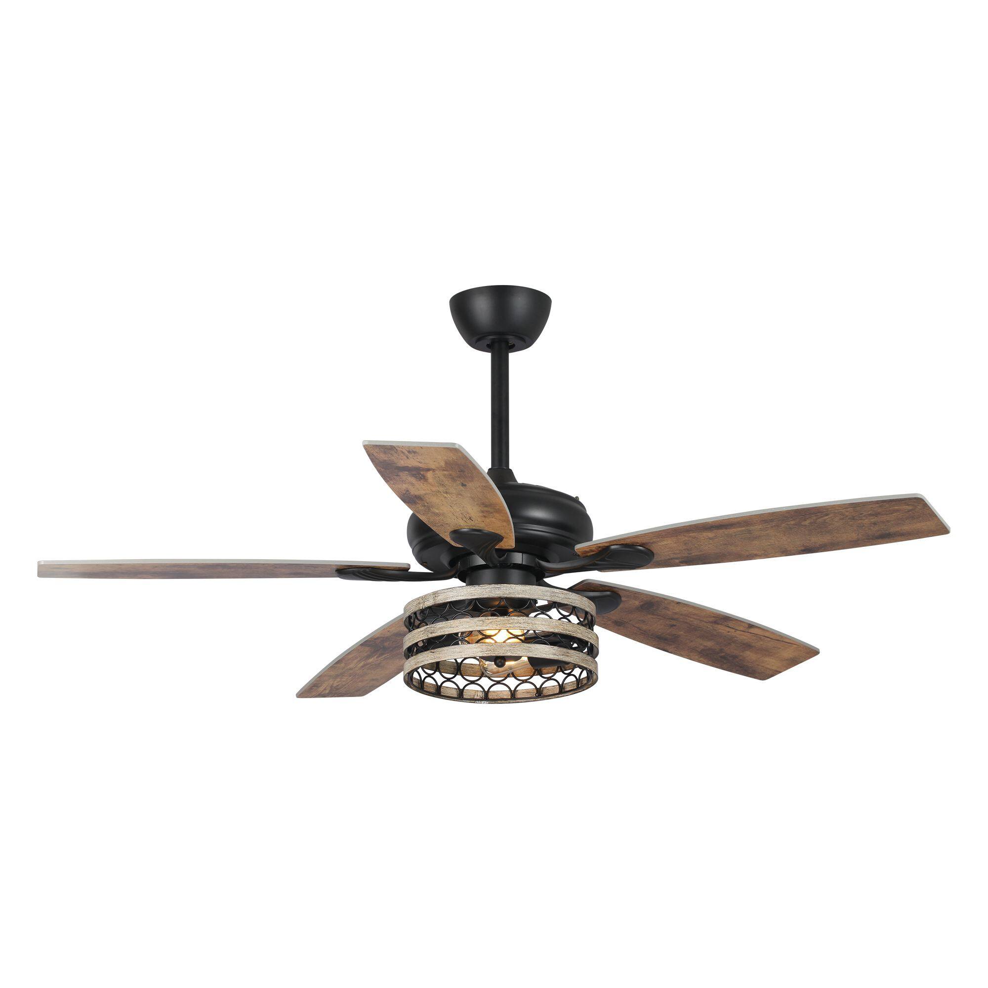 Alt View 9. Parrot Uncle - 52" Farmhouse Driftwood 5-Blade Black Caged Chandelier Ceiling Fan with Remote - Black.