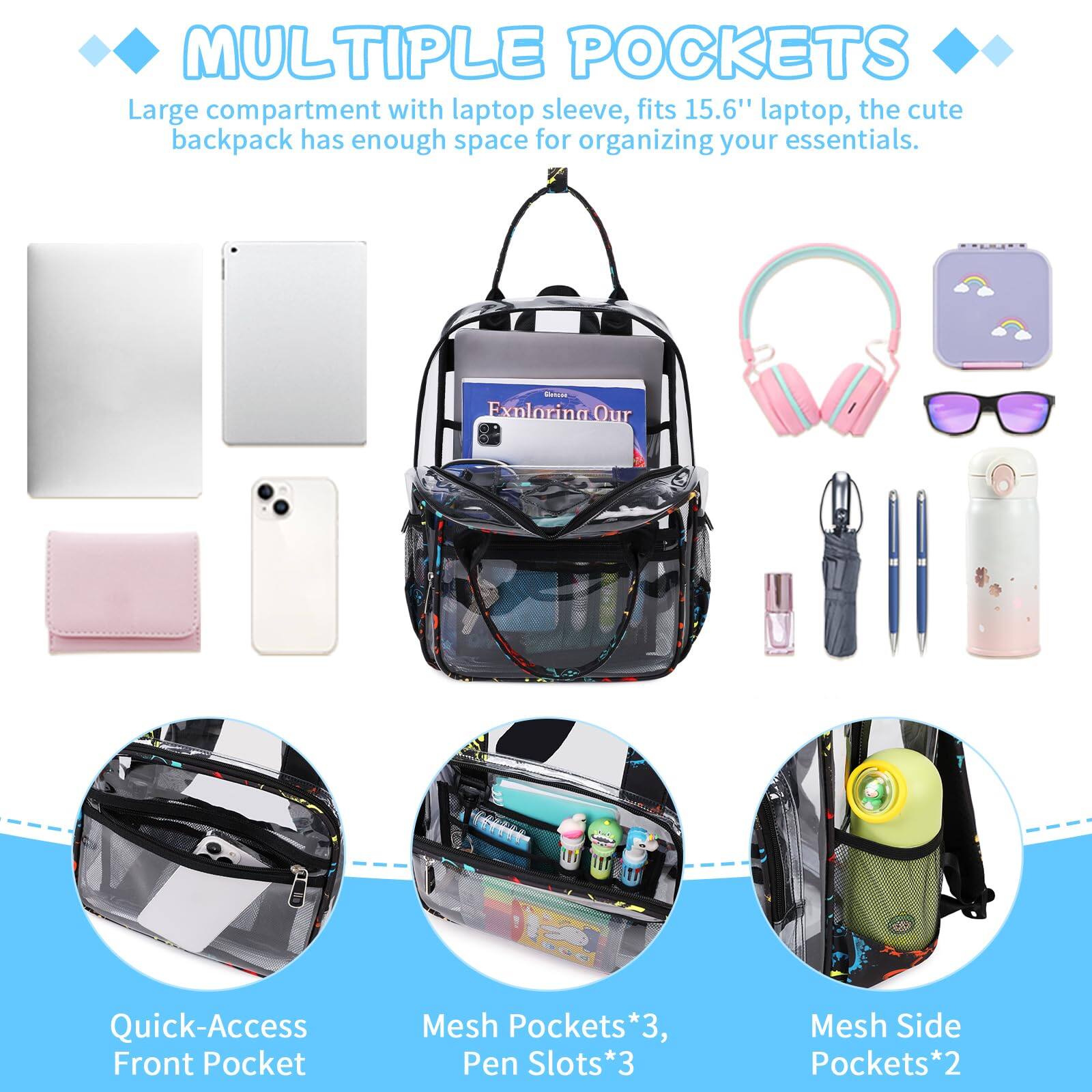 Stamp n Camp Small Clear Backpack For School Transparent Bookbag Heavy ...