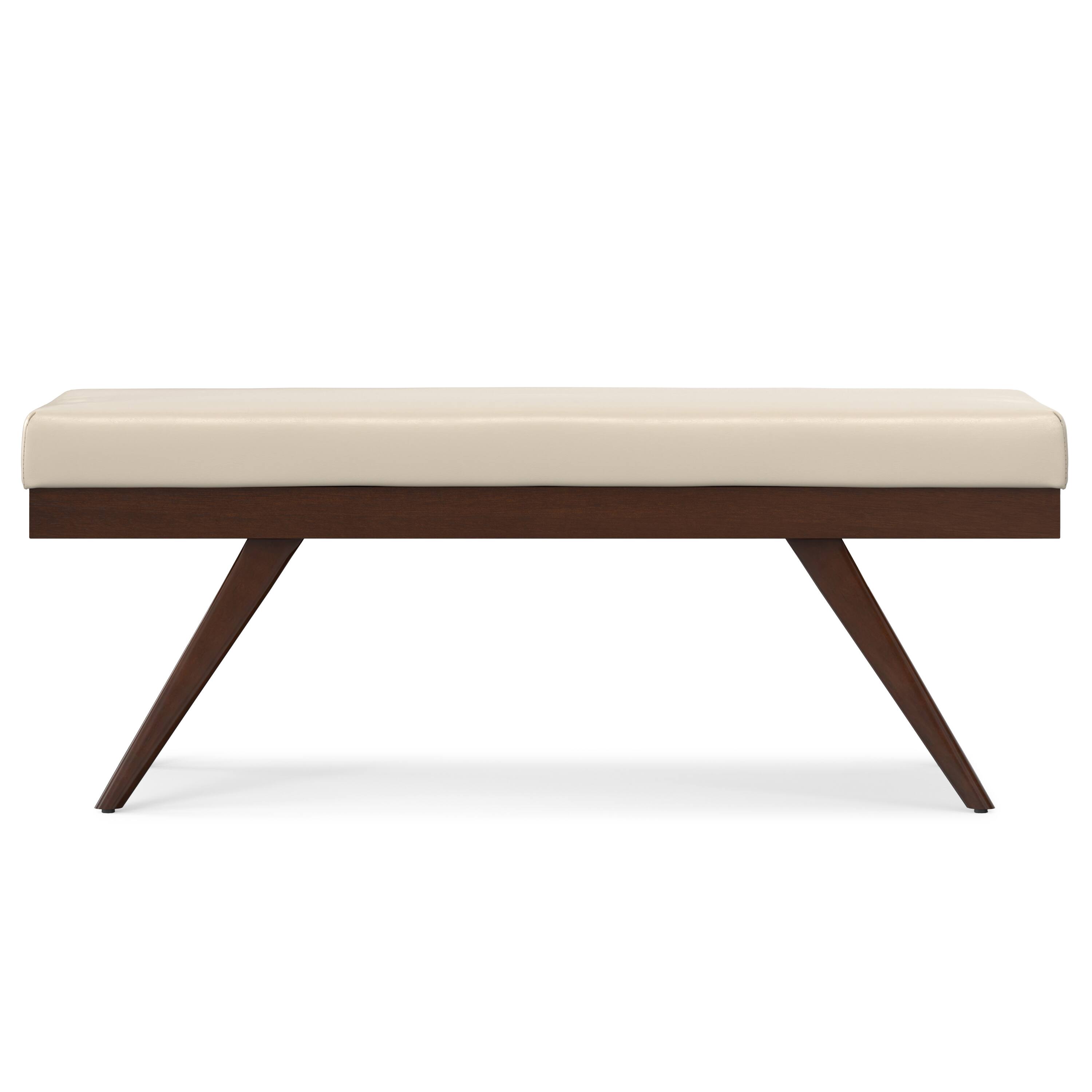 Left. Simpli Home - Chanelle SOLID HARDWOOD Mid Century Ottoman Bench in Satin Cream - Satin Cream.
