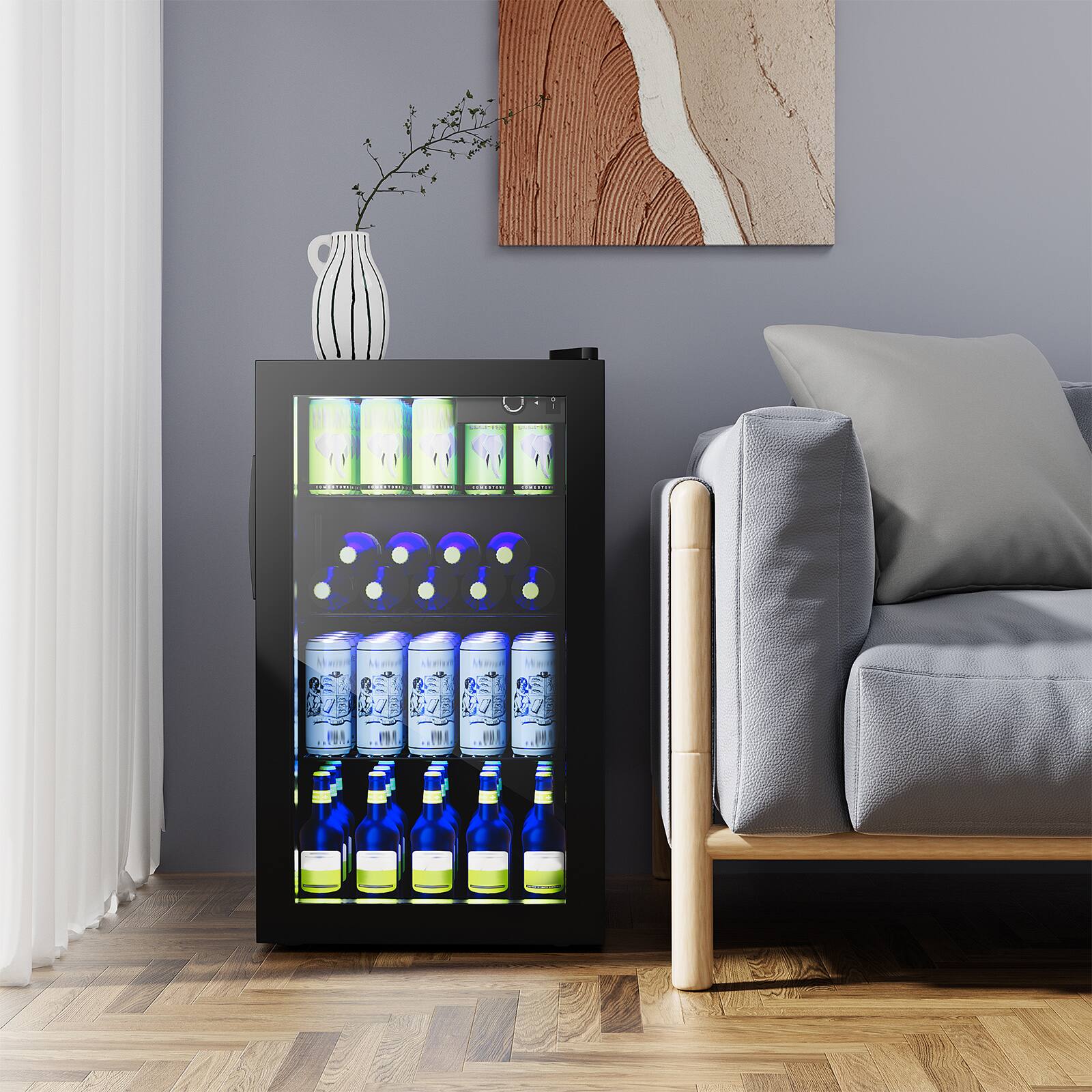Alt View 1. HONGGE - Beverage Refrigerator Cooler with Adjustable Shelves and Glass Door for Home or Office - Black.