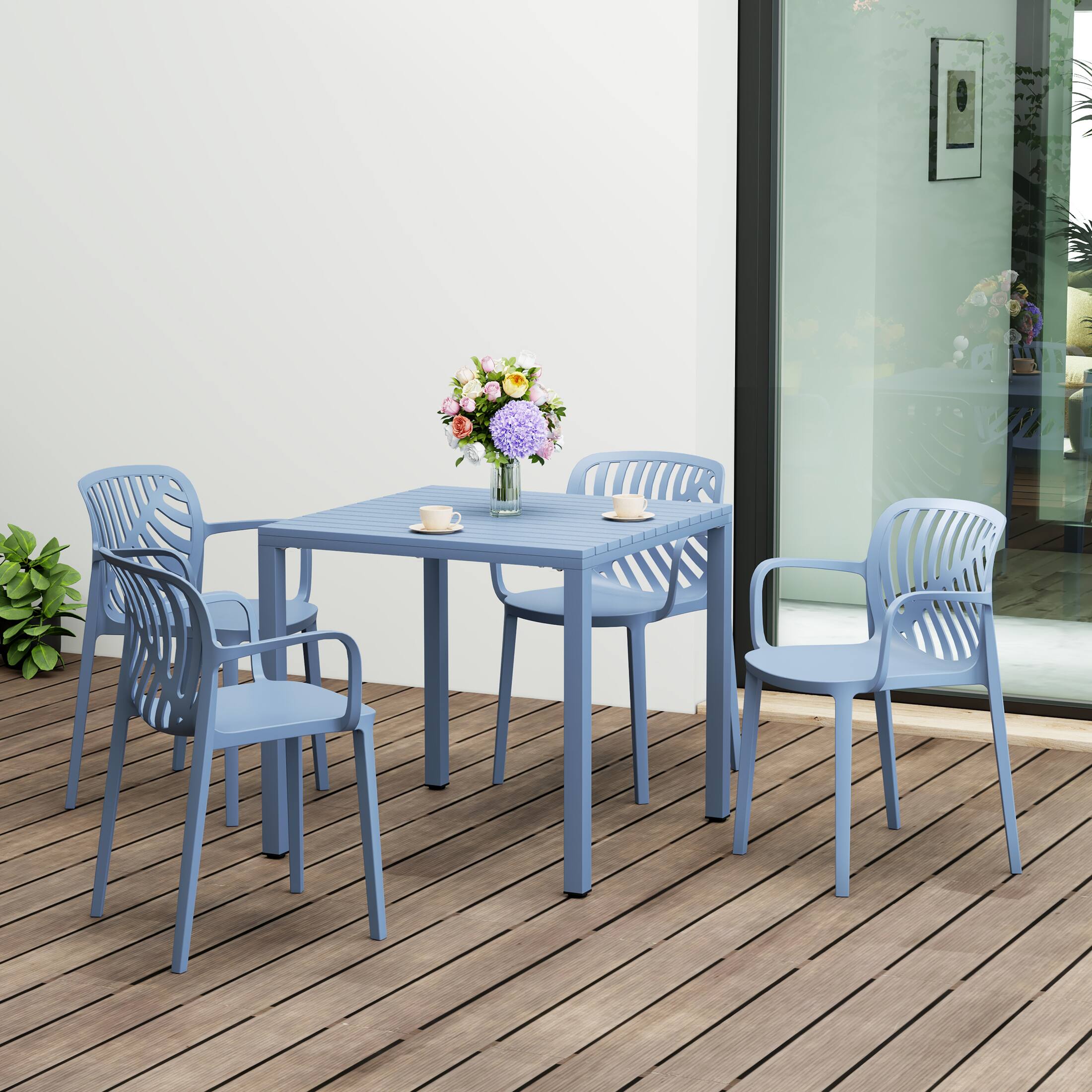 Angle. WestinTrends - WestinTrends Playa 5-Piece Outdoor Square Dining Table Patio Set with Stackable Patio Dining Chairs - French Blue.