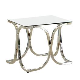 Manhattan Lane - Modern End Table with Glass Top and Curved Chrome Legs - Silver and Clear