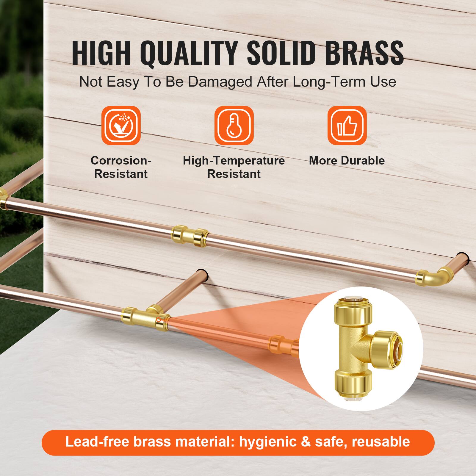 HIGH QUALITY SOLID BRASS  
Not Easy To Be Damaged After Long-Term Use  

Corrosion-Resistant  
High-Temperature Resistant  
More Durable  

Lead-free brass material: hygienic & safe, reusable