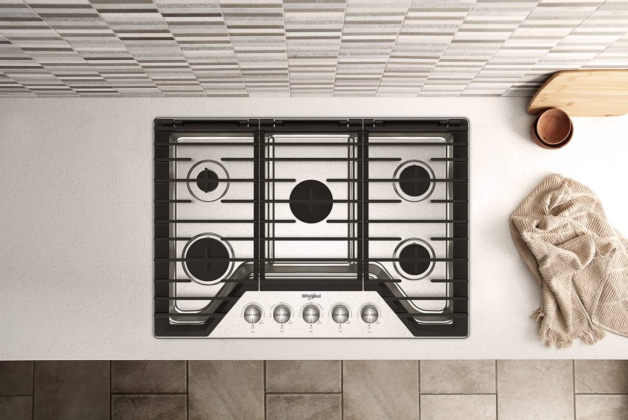Alt View 19. Whirlpool - 30" Built-In Gas Cooktop with 5 Burners and EZ-2-Lift Hinged Cast-Iron Grates - Stainless Steel.