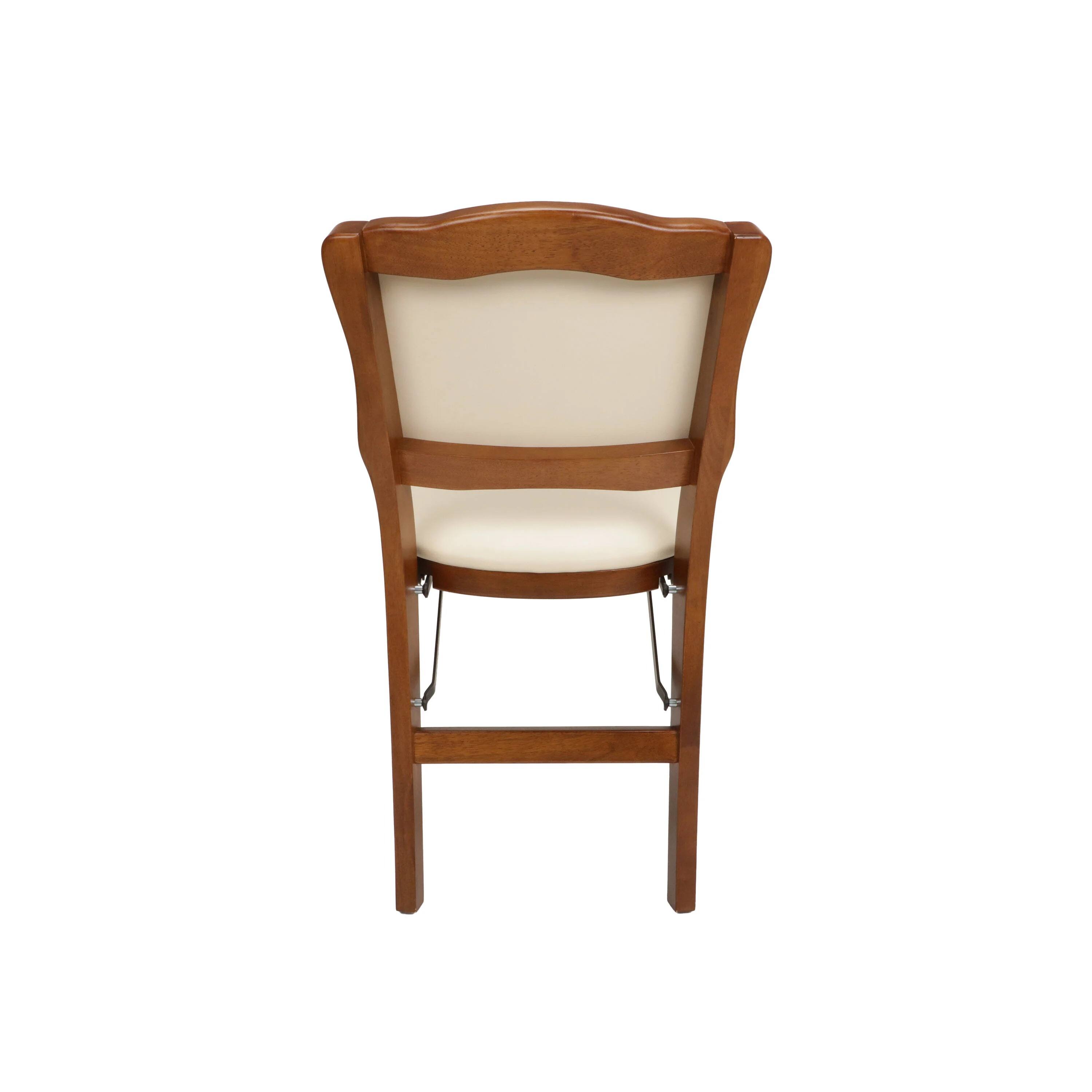 Alt View 2. Stakmore - Stakmore French Upholstered Folding Chair, Fruitwood Frame with Off White Vinyl - Brown.